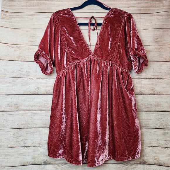 Free People Ivy Velvet Mini Dress Swing Flowy Boho Western Maroon Size XS/TP - Picture 8 of 16